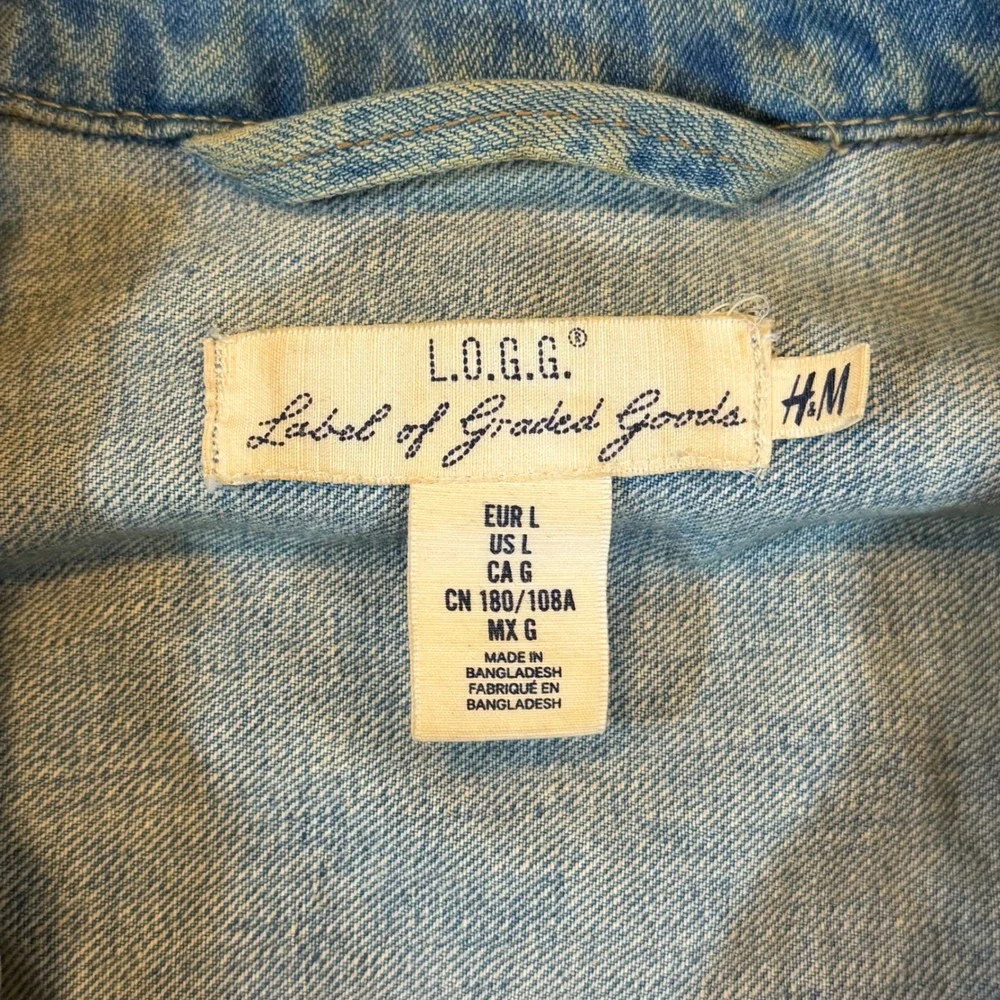 H&M L.O.G.G. Mens Denim Trucker Jacket Medium Wash Blue Cotton Large 0254843 3